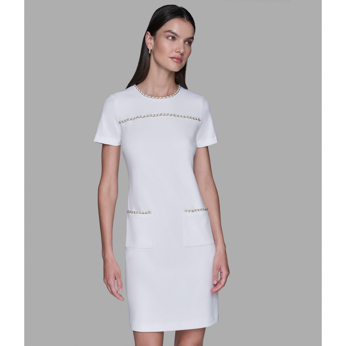 'Scuba Crepe Shift Dress With Chain Trims' für Damen