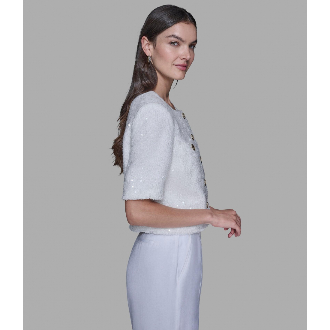 'Short Sleeve Shimmer Tweed Jacket' pour Femmes