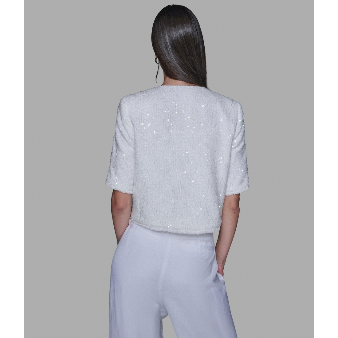 'Short Sleeve Shimmer Tweed Jacket' pour Femmes