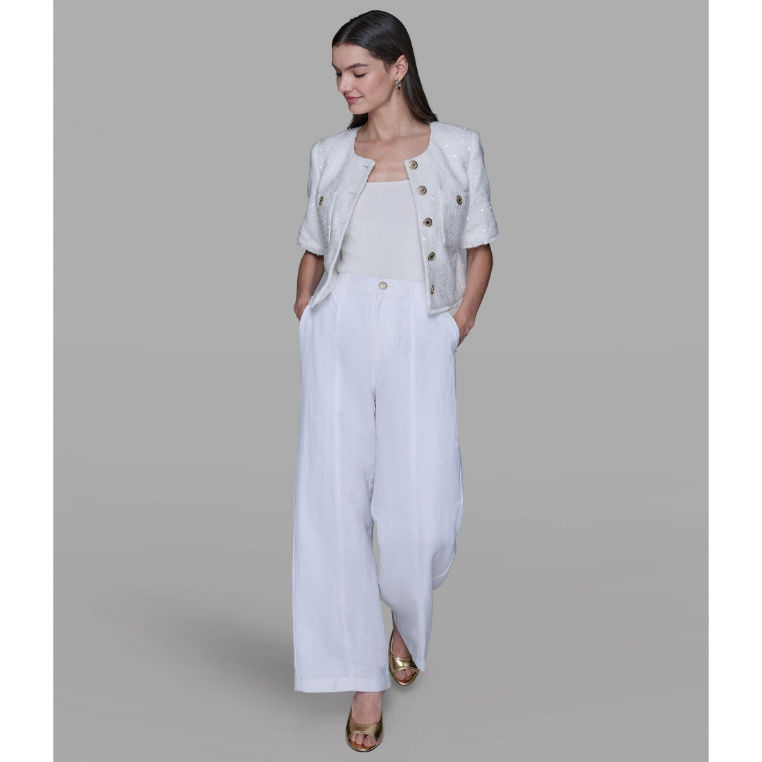 'Short Sleeve Shimmer Tweed Jacket' pour Femmes