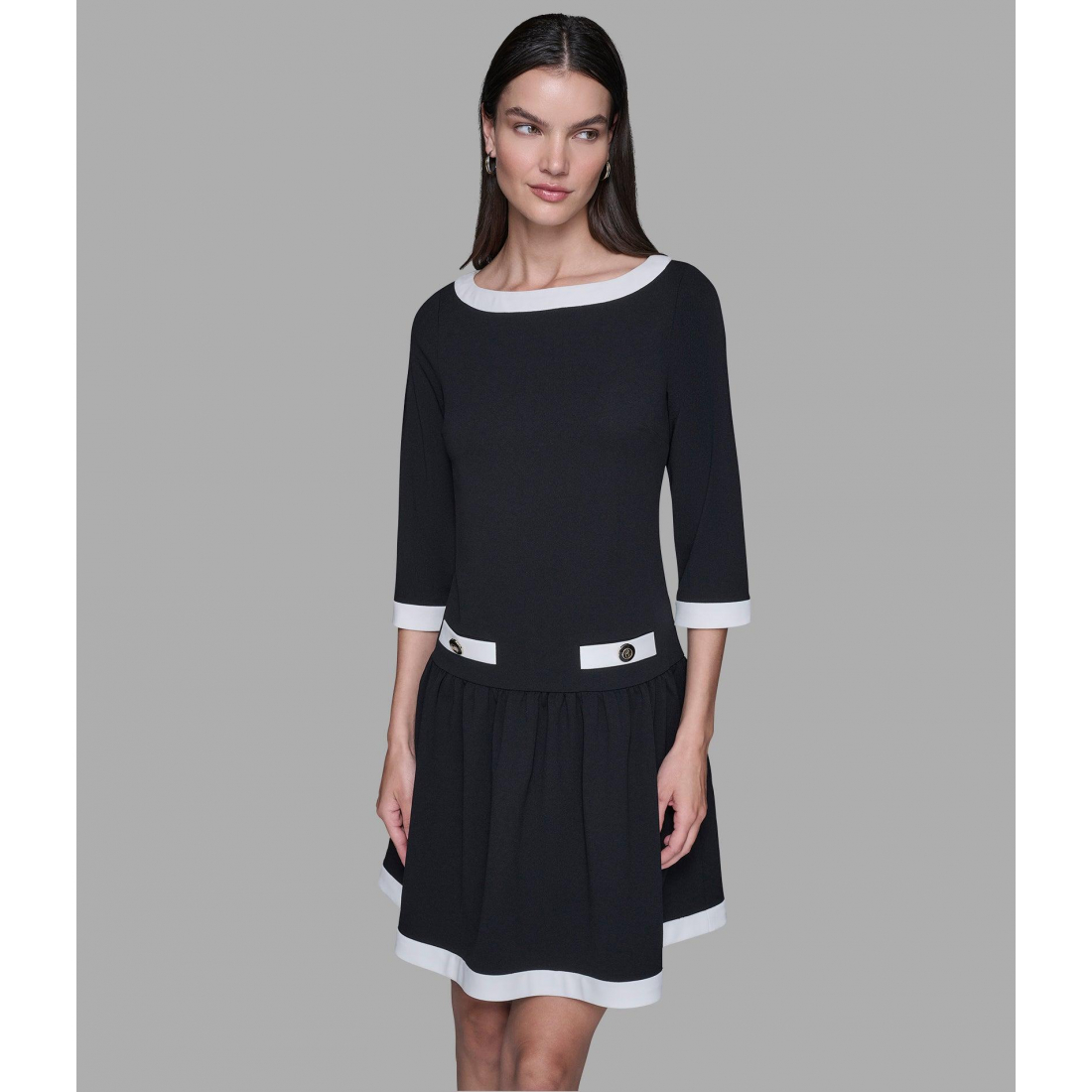 'Scuba Crepe A-Line Dress With Contrast Trim' für Damen