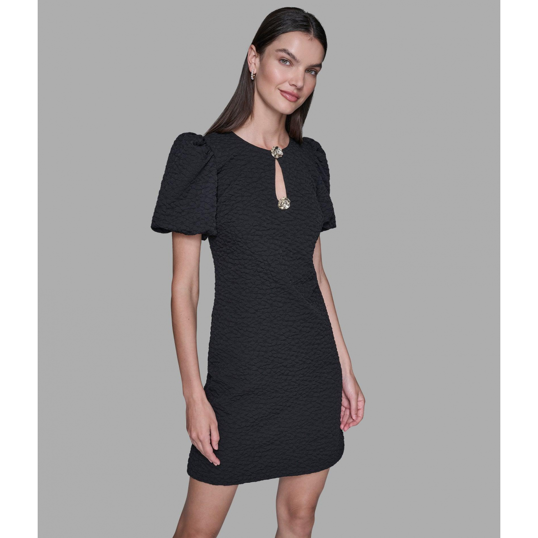 'Floral Jacquard Dress With Puff Sleeves' für Damen