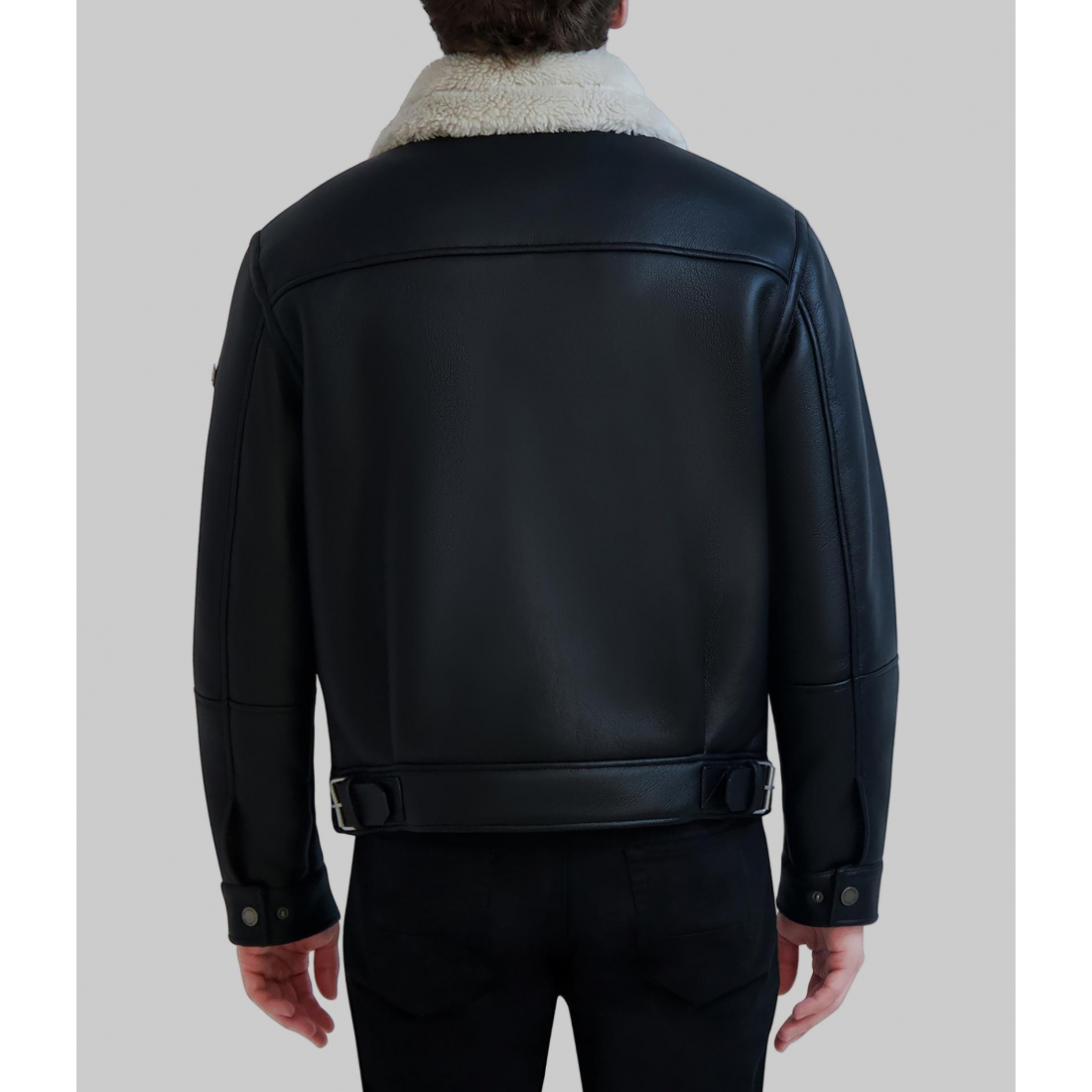 'Sherpa Collared Faux Leather Jacket' pour Hommes