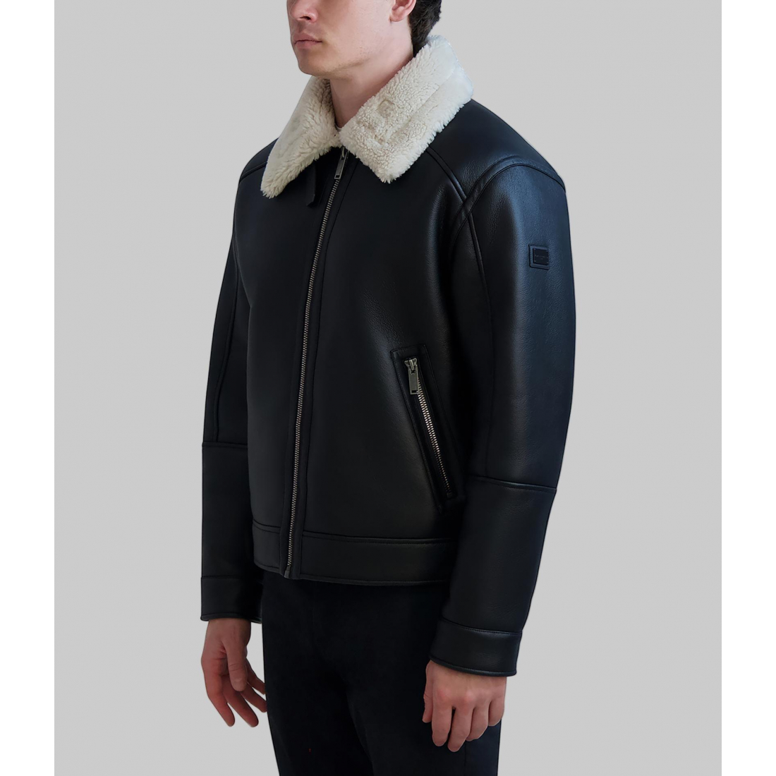 'Sherpa Collared Faux Leather Jacket' pour Hommes