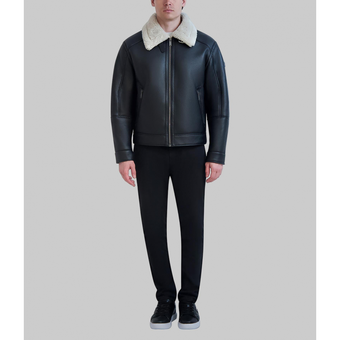 'Sherpa Collared Faux Leather Jacket' pour Hommes
