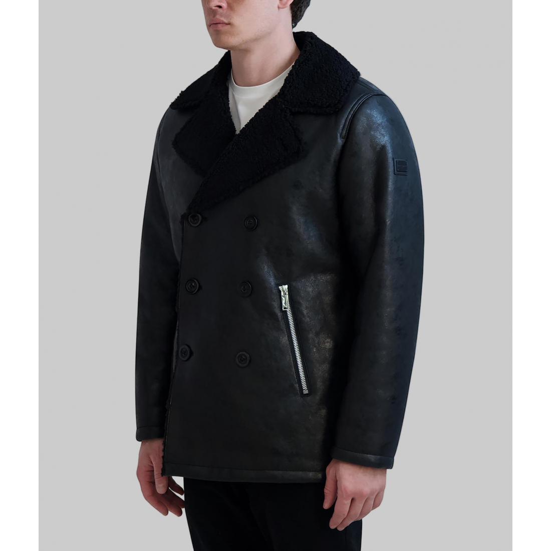 'Faux Shearling Collared Button Front Jacket' pour Hommes