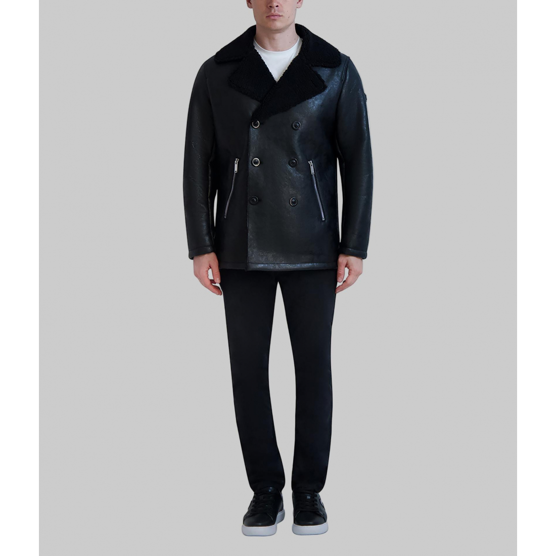 'Faux Shearling Collared Button Front Jacket' pour Hommes
