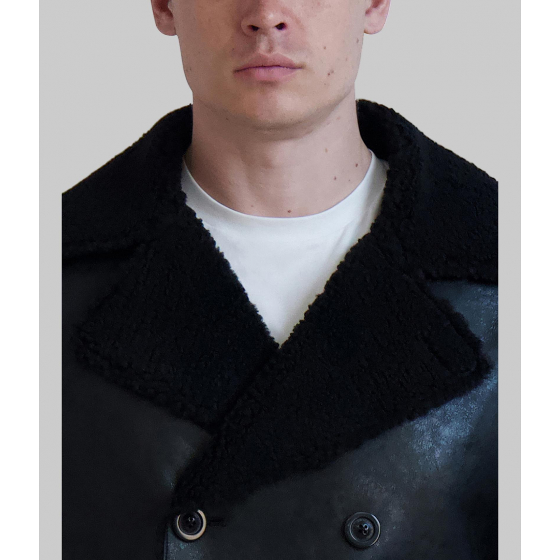 'Faux Shearling Collared Button Front Jacket' pour Hommes