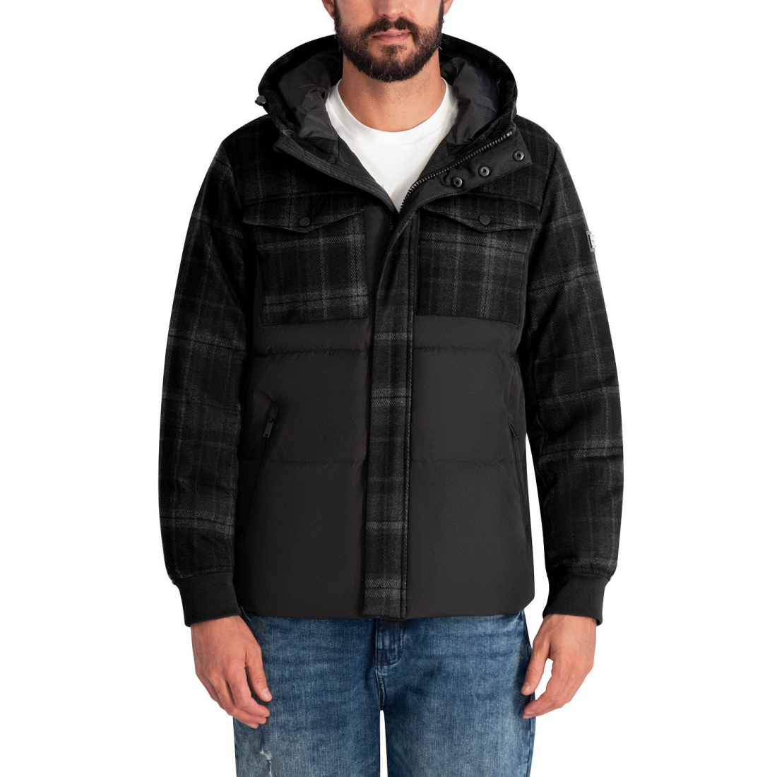 'Mixed Media Hooded Puffer Jacket' für Herren