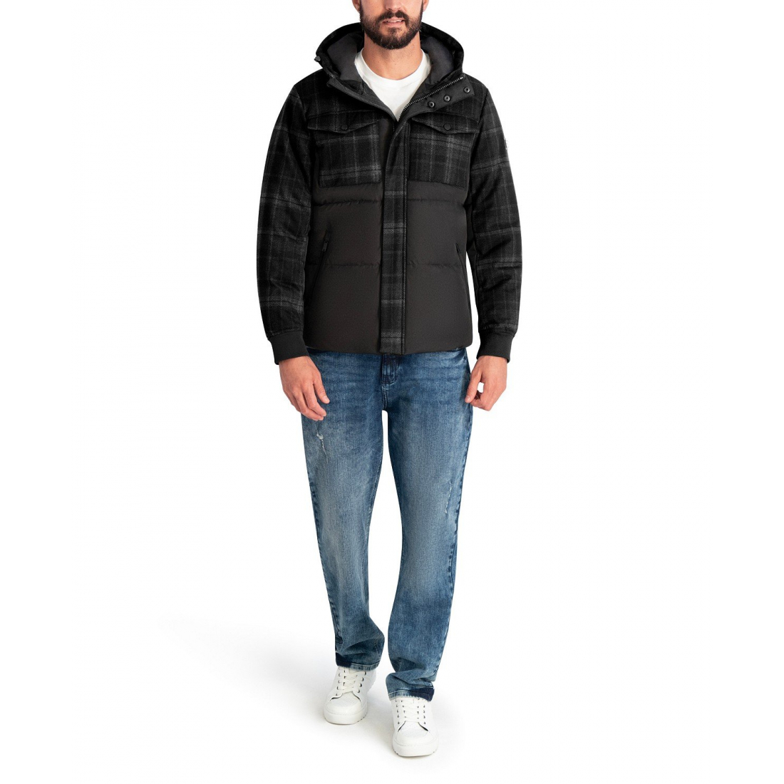 'Mixed Media Hooded Puffer Jacket' für Herren