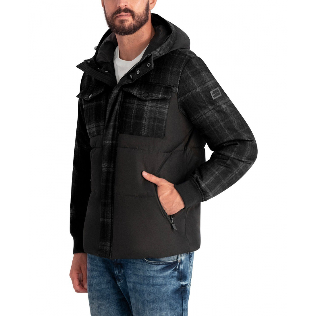 'Mixed Media Hooded Puffer Jacket' für Herren