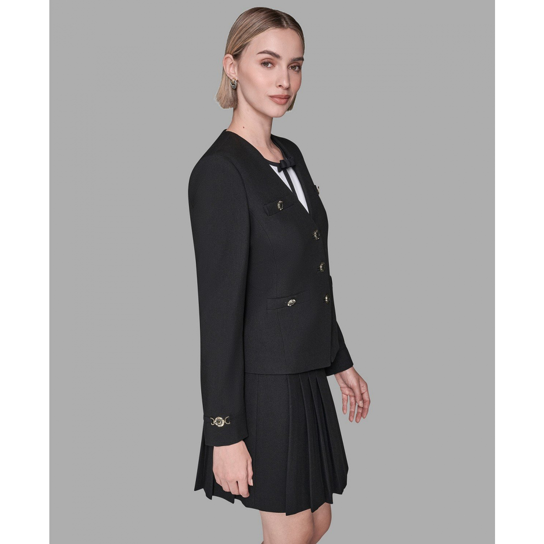 'Collarless 3-Button Front Embellished Jacket' für Damen