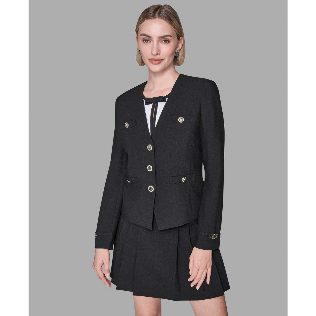 'Collarless 3-Button Front Embellished Jacket' für Damen