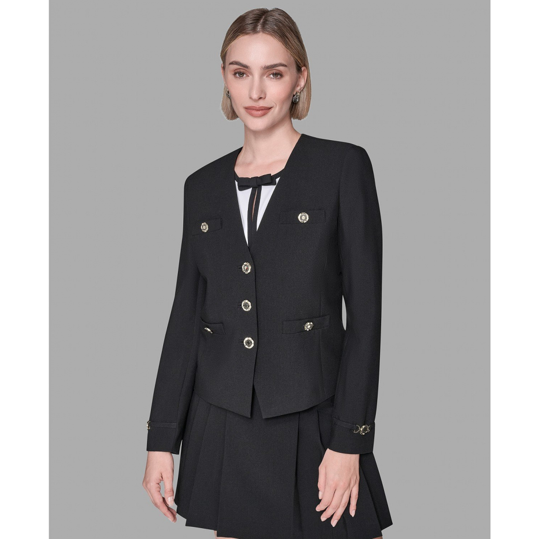 'Collarless 3-Button Front Embellished Jacket' für Damen