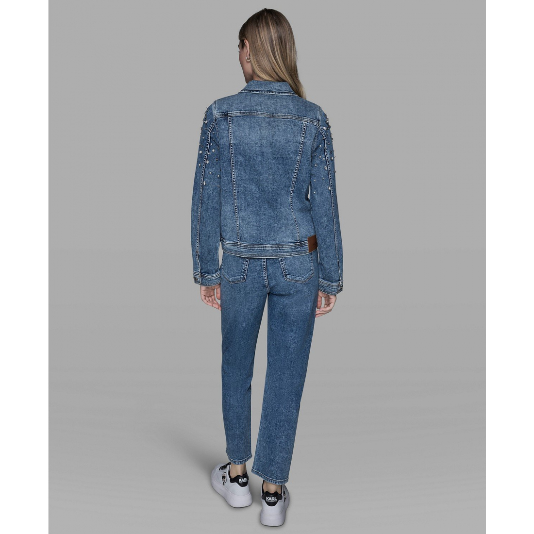'Button Front Embellished Denim Jacket' für Damen