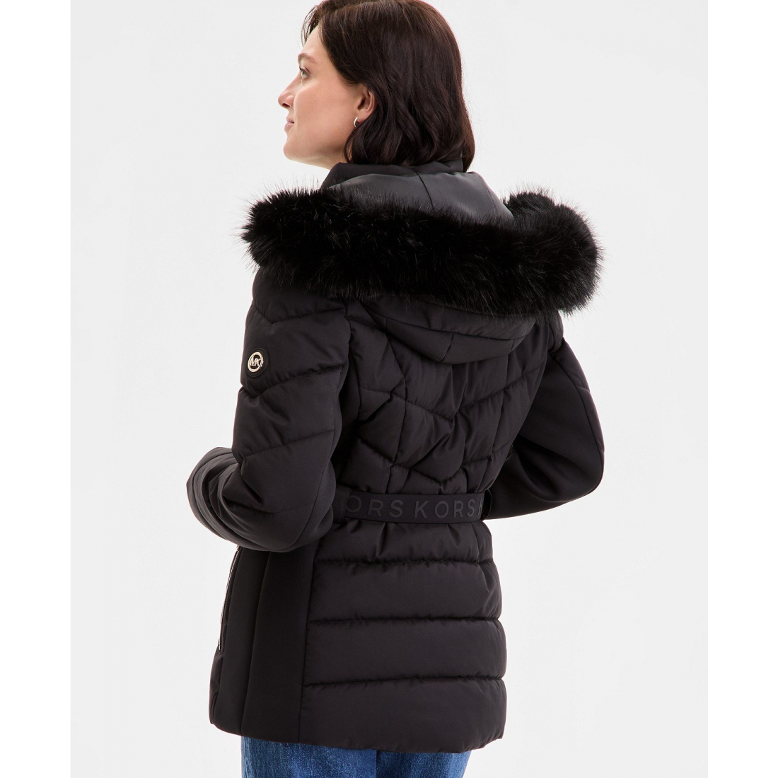 'Faux-Fur-Trim Hooded Puffer Coat' für Damen