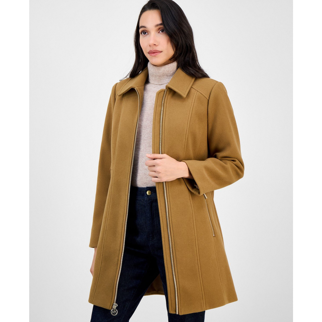 'Collared Zip-Front Coat' pour Femmes
