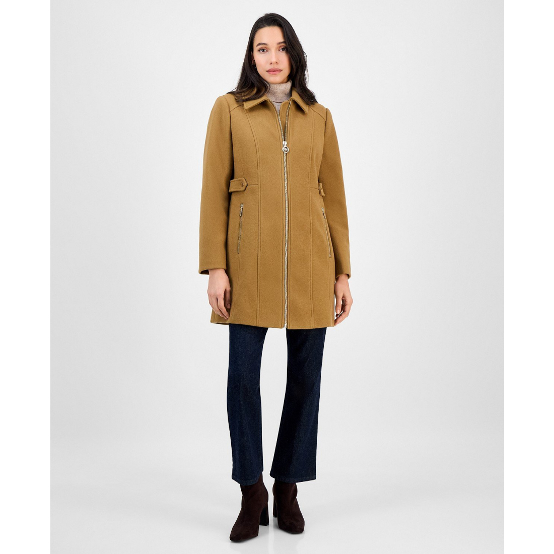 'Collared Zip-Front Coat' pour Femmes