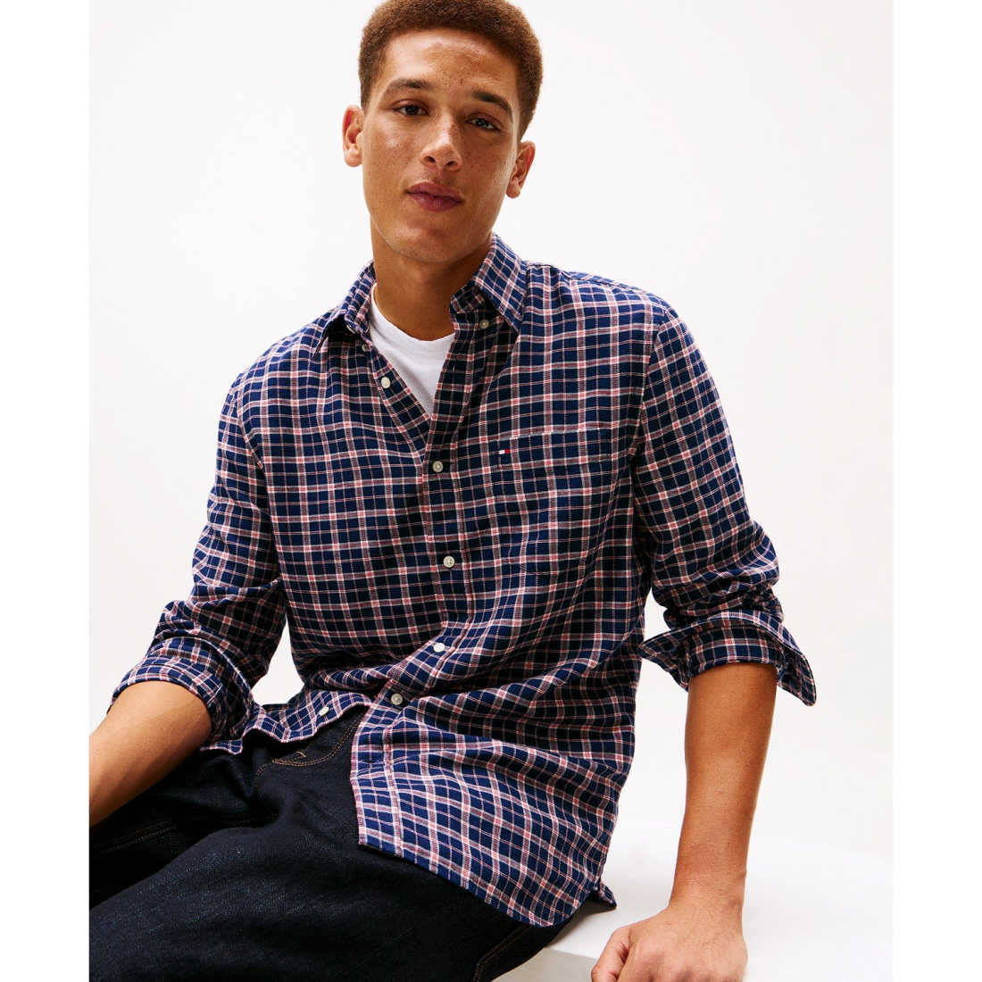 'Brushed Linen-Blend Medium Check Shirt' für Herren