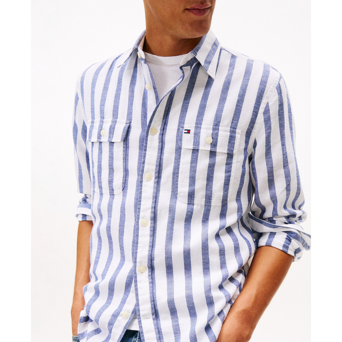 'Twill Linen-Blend Striped Relaxed Fit Shirt' für Herren