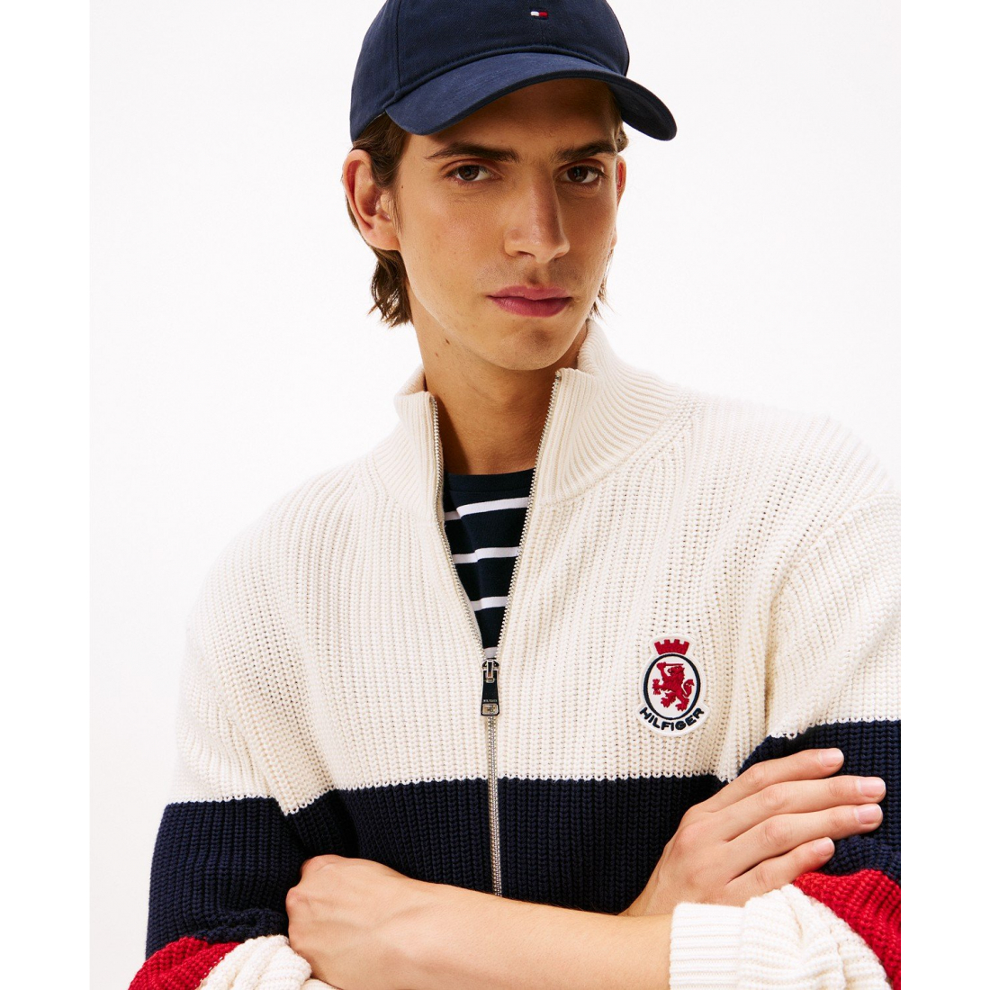 'Crest Logo Patch Zip-Through Stripe Sweater' pour Hommes