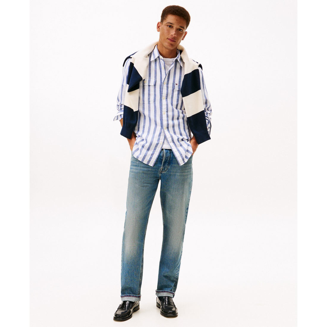 'Twill Linen-Blend Striped Relaxed Fit Shirt' für Herren