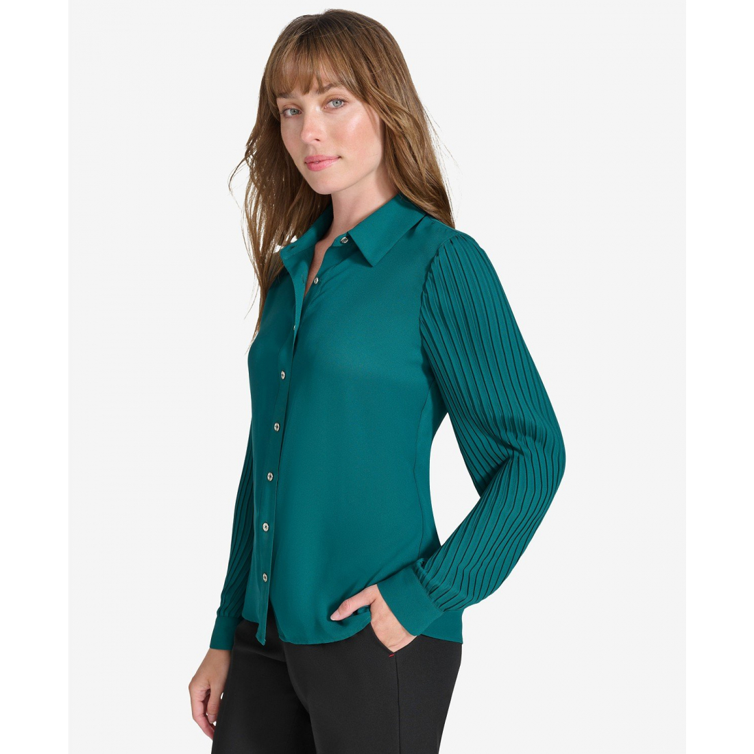 'Pleated Long Sleeve Button Down' pour Femmes