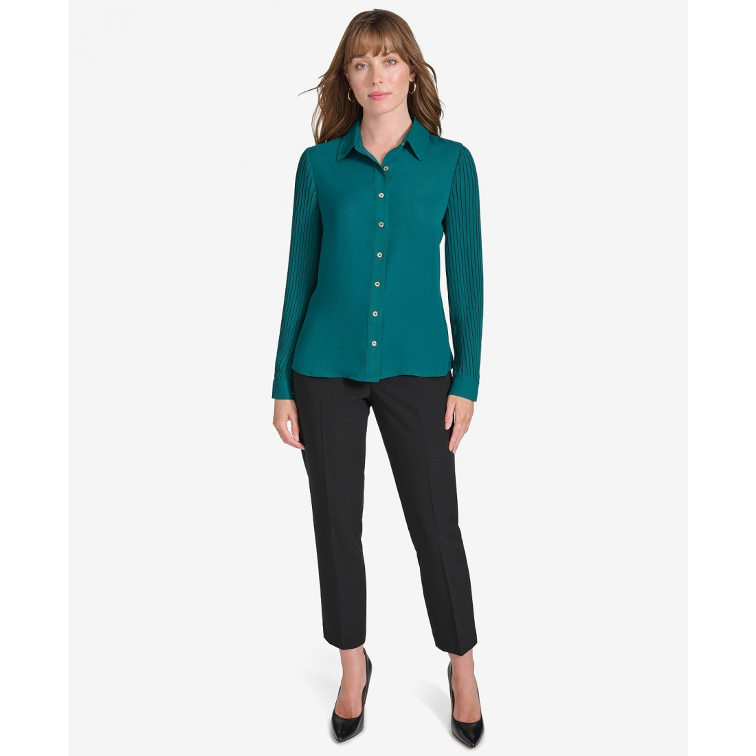 'Pleated Long Sleeve Button Down' pour Femmes