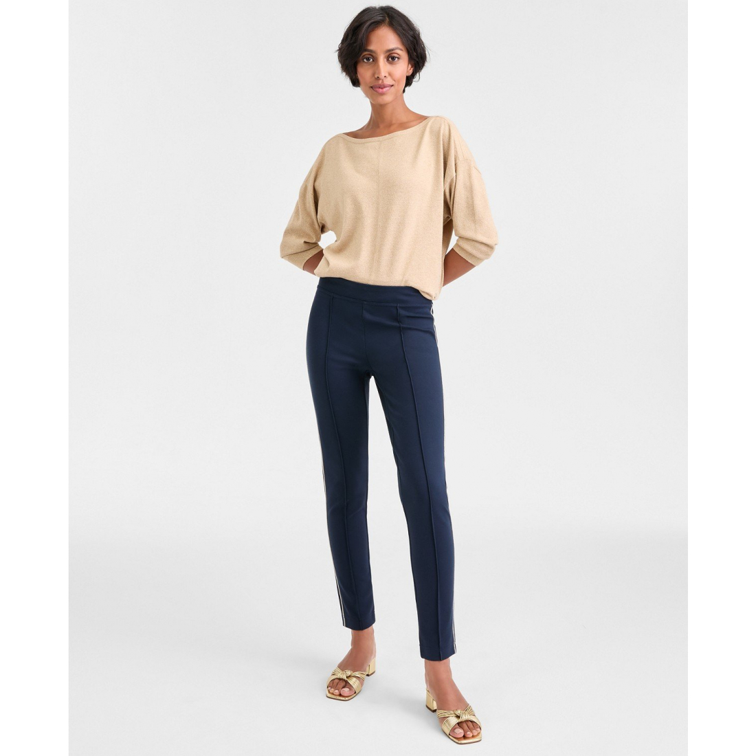 'Striped-Trim Seamed Pull-On Pants' für Damen