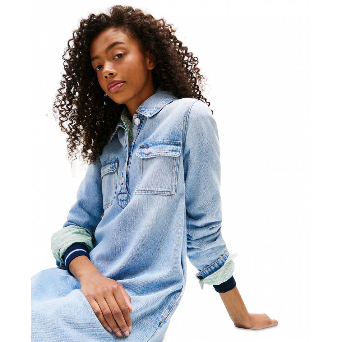 Women's 'Cotton A-Line Long-Sleeve Denim Dress'