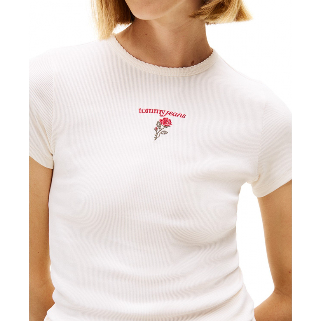 'Slim Rose Logo Ribbed Short-Sleeve T-Shirt' für Damen