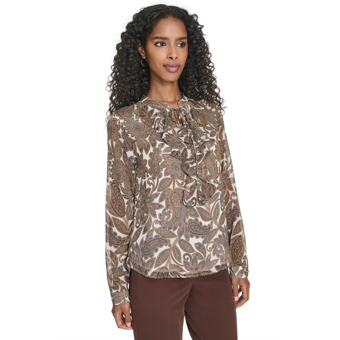 'Paisley Ruffle Long Sleeve Blouse' pour Femmes
