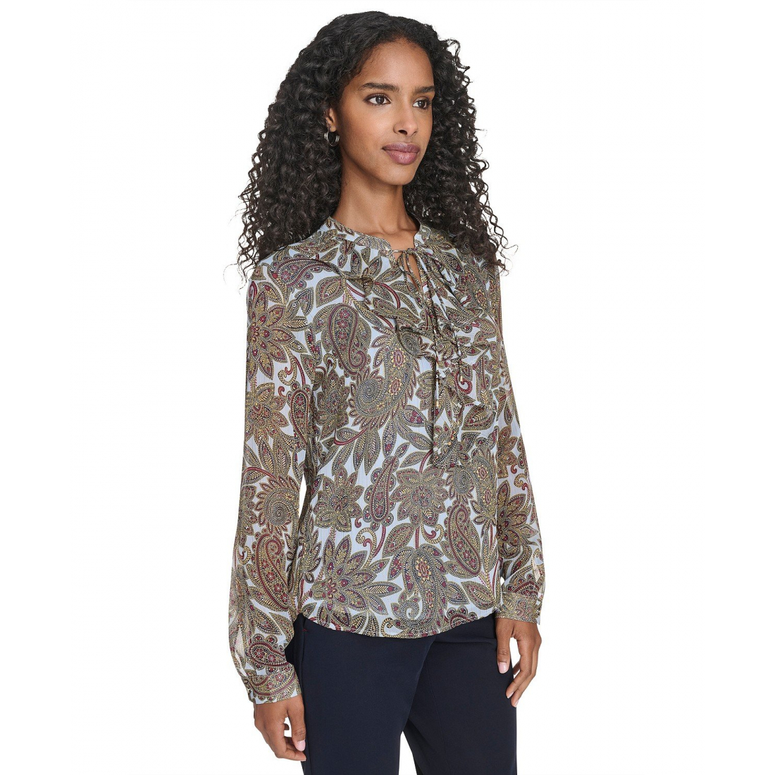 'Paisley Ruffle Long Sleeve Blouse' pour Femmes