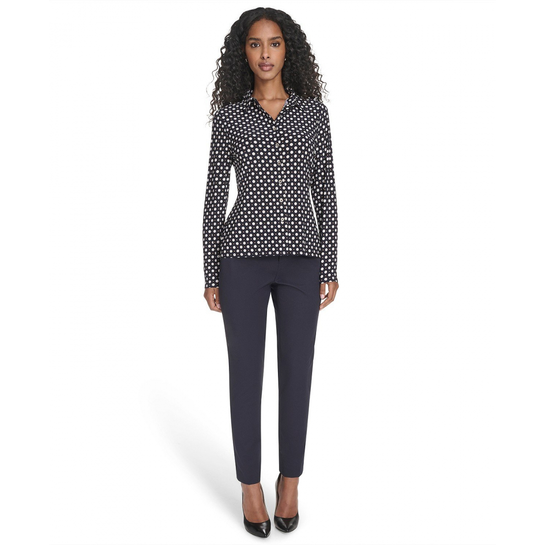'Double Dot Knit Button-Up Top' pour Femmes