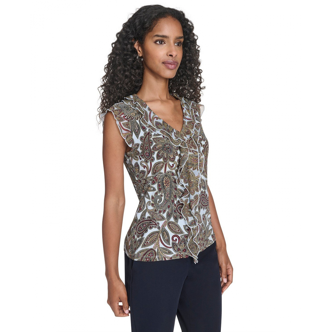'Paisley Ruffle Front Top' pour Femmes