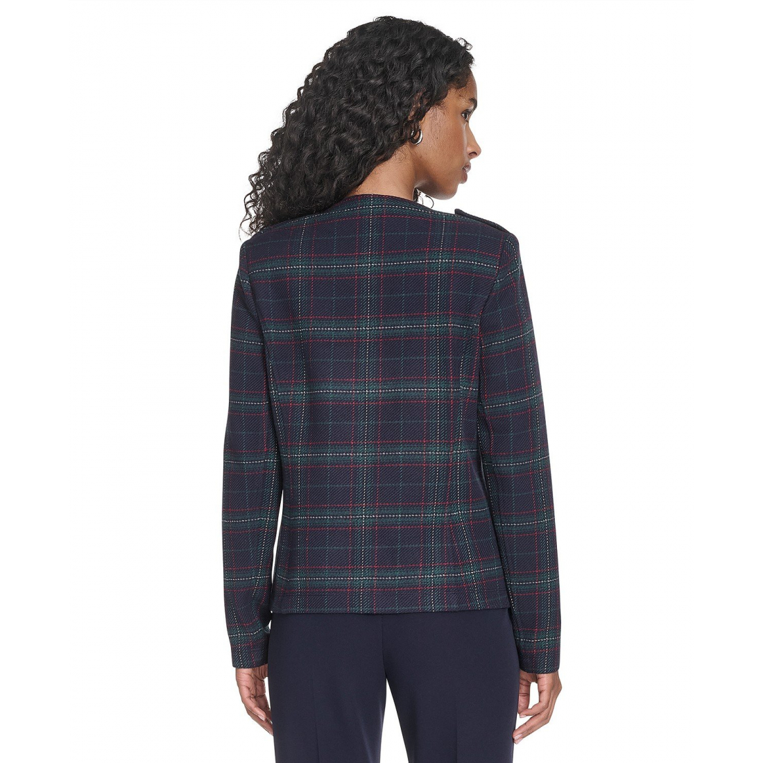 'Windowpane Open Front Band Jacket' pour Femmes
