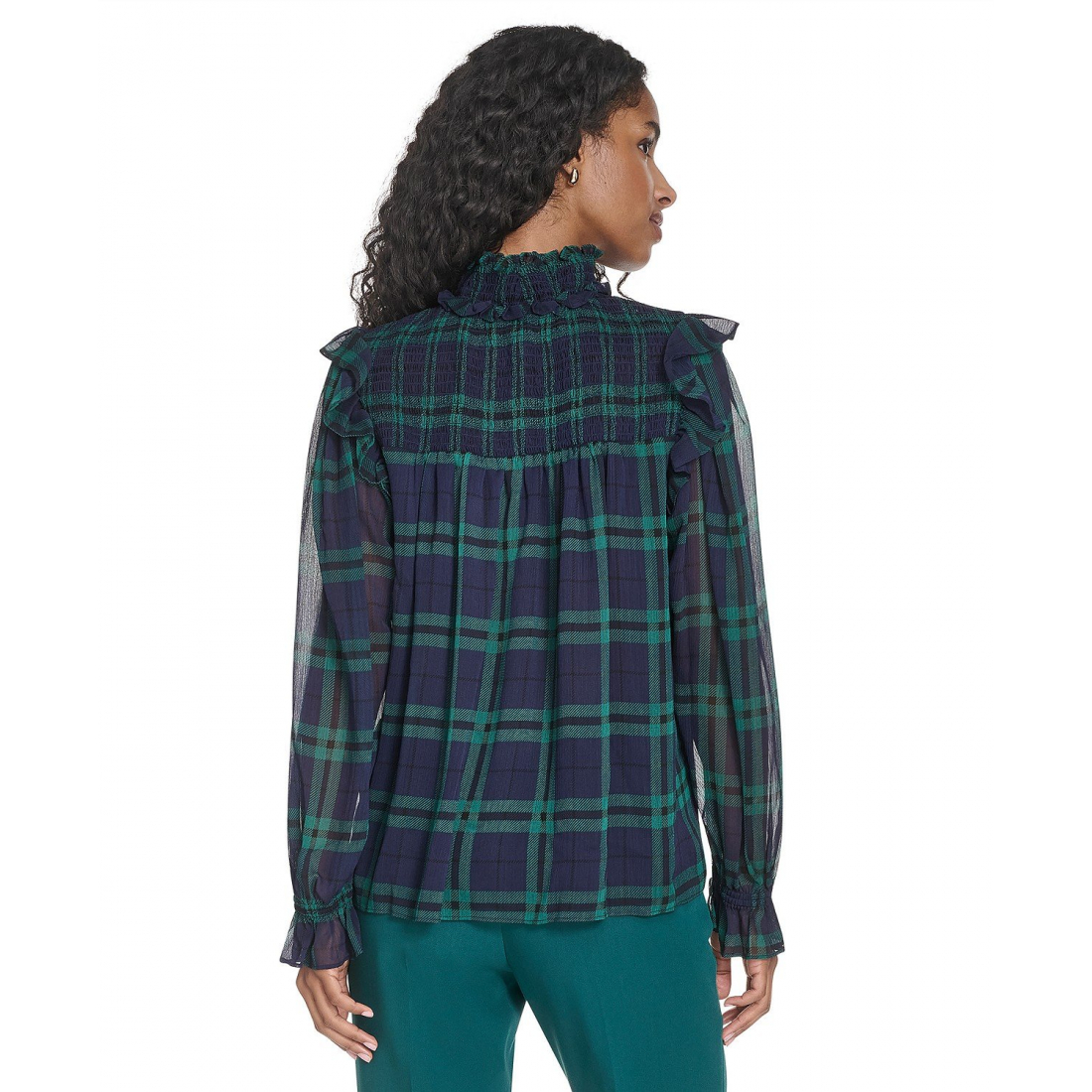 'Plaid Peasant Mock Neck Top' pour Femmes