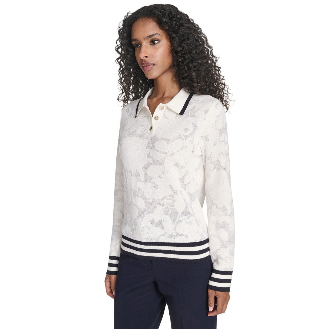 'Jacquard Long Sleeve Floral Sweater' pour Femmes