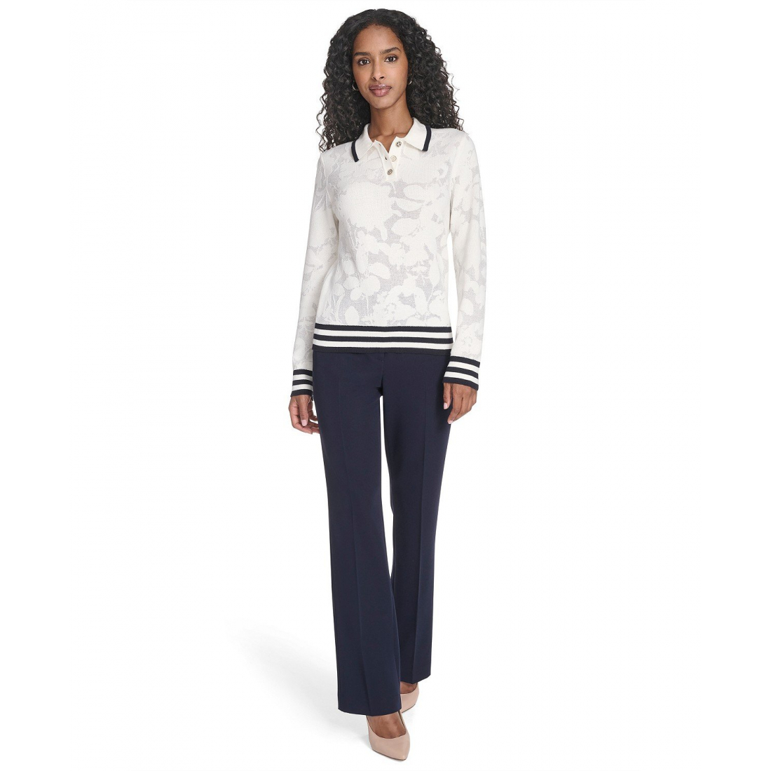 'Jacquard Long Sleeve Floral Sweater' pour Femmes