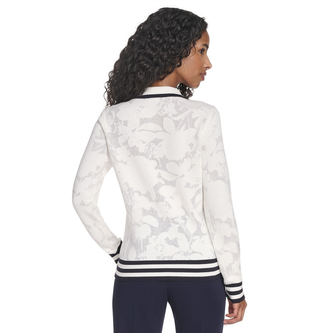 'Jacquard Long Sleeve Floral Sweater' pour Femmes