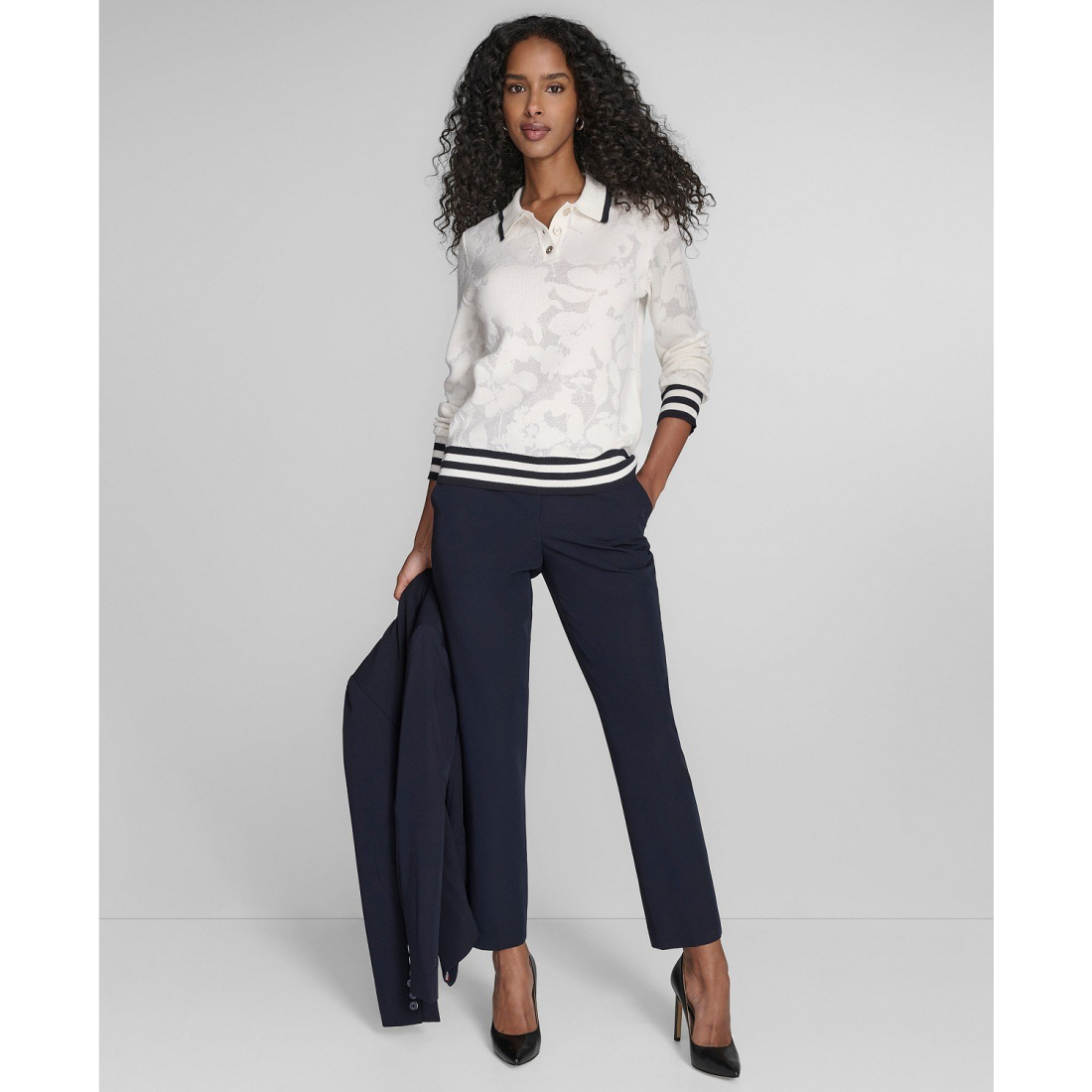 'Jacquard Long Sleeve Floral Sweater' pour Femmes