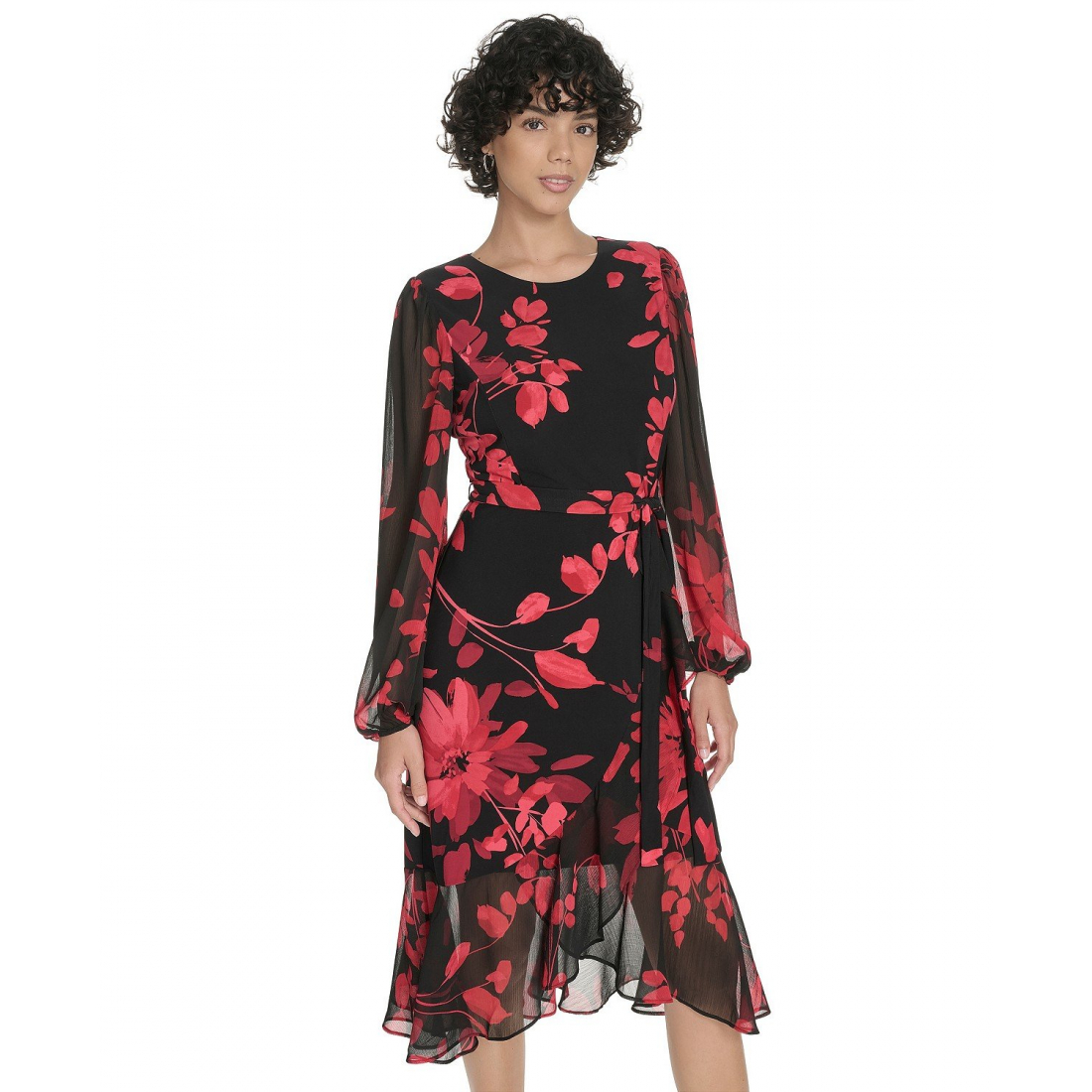 'Sheer Balloon Sleeve Dress' pour Femmes