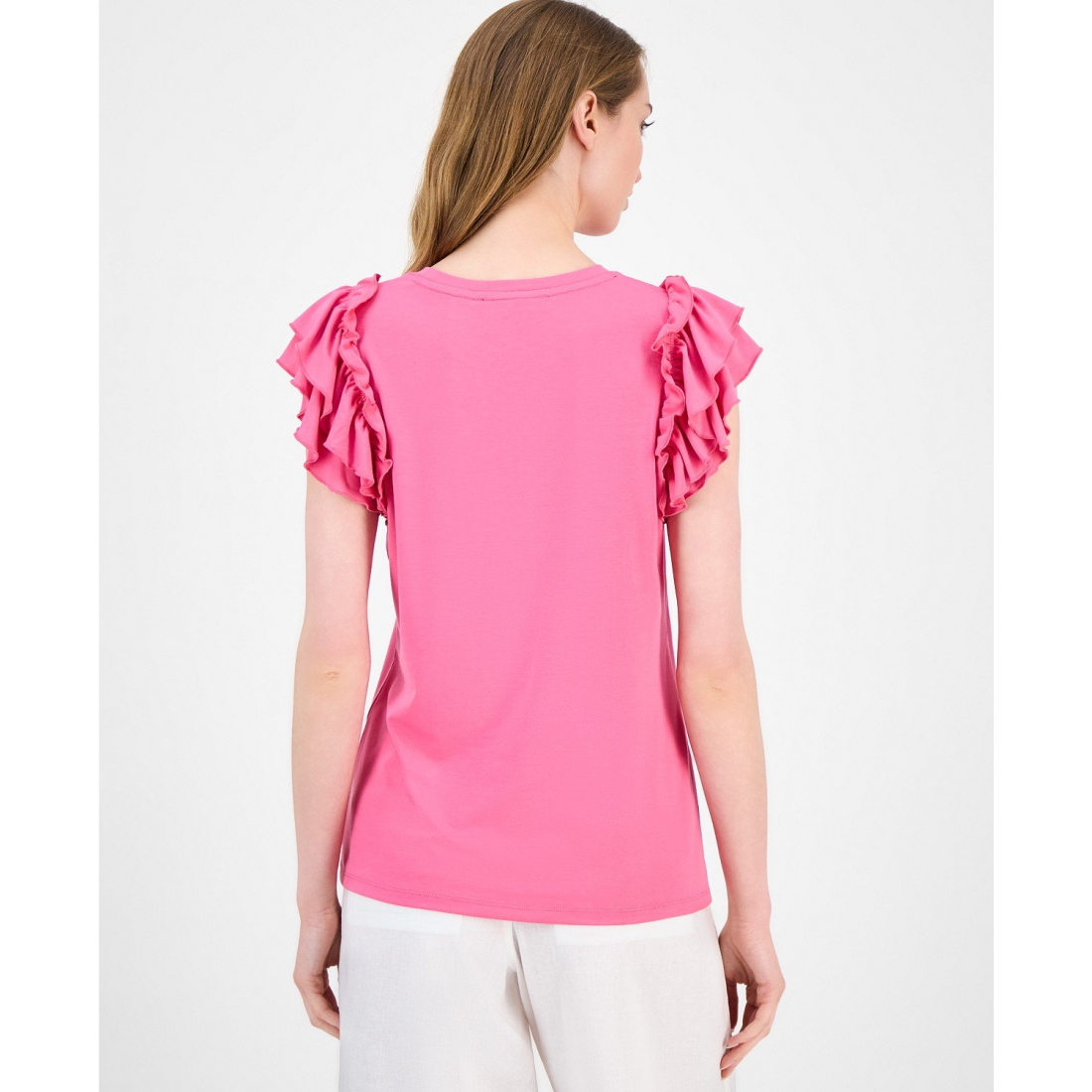 'Ruffled Cap-Sleeve Knit Top' pour Femmes