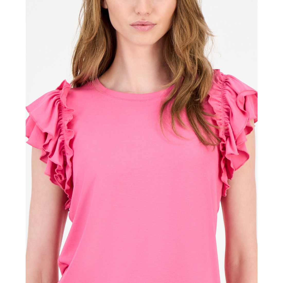 'Ruffled Cap-Sleeve Knit Top' pour Femmes