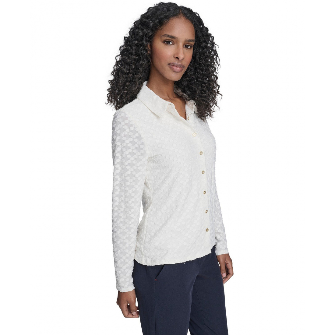 'Floral Clip Button-Up Top' pour Femmes