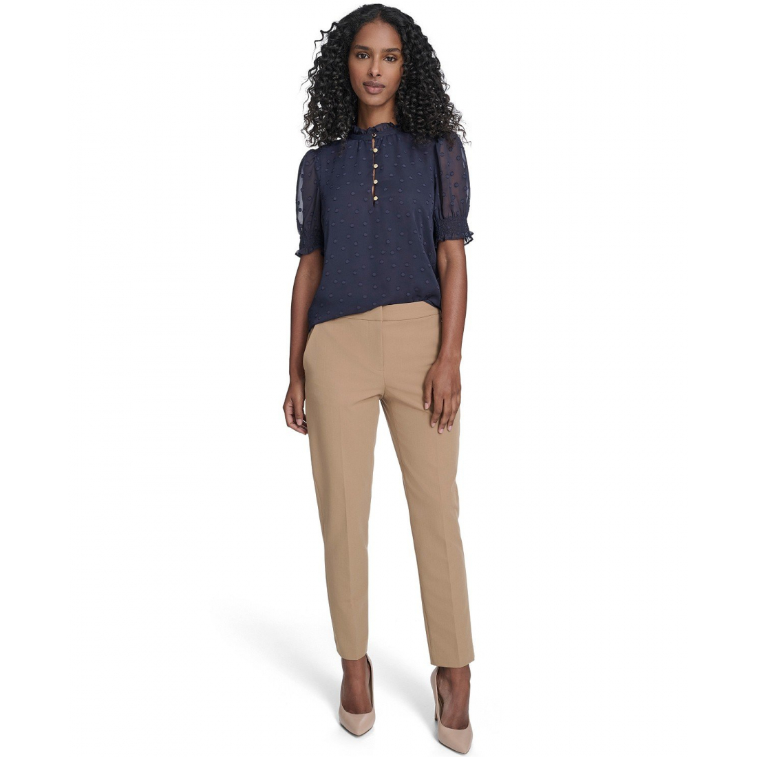 'Floral Clip Mock Neck Short Sleeve Blouse' pour Femmes