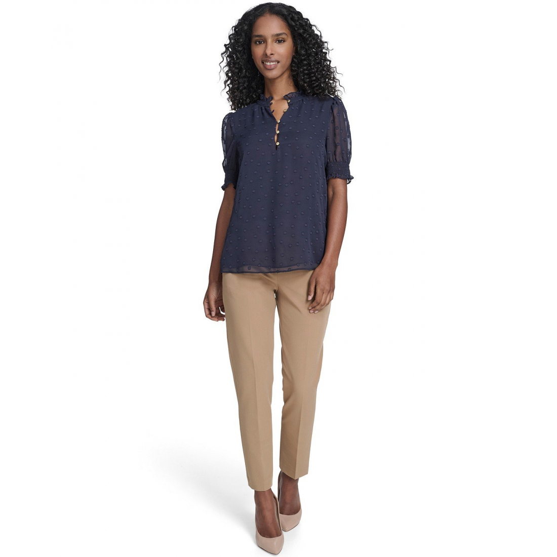 'Floral Clip Mock Neck Short Sleeve Blouse' pour Femmes