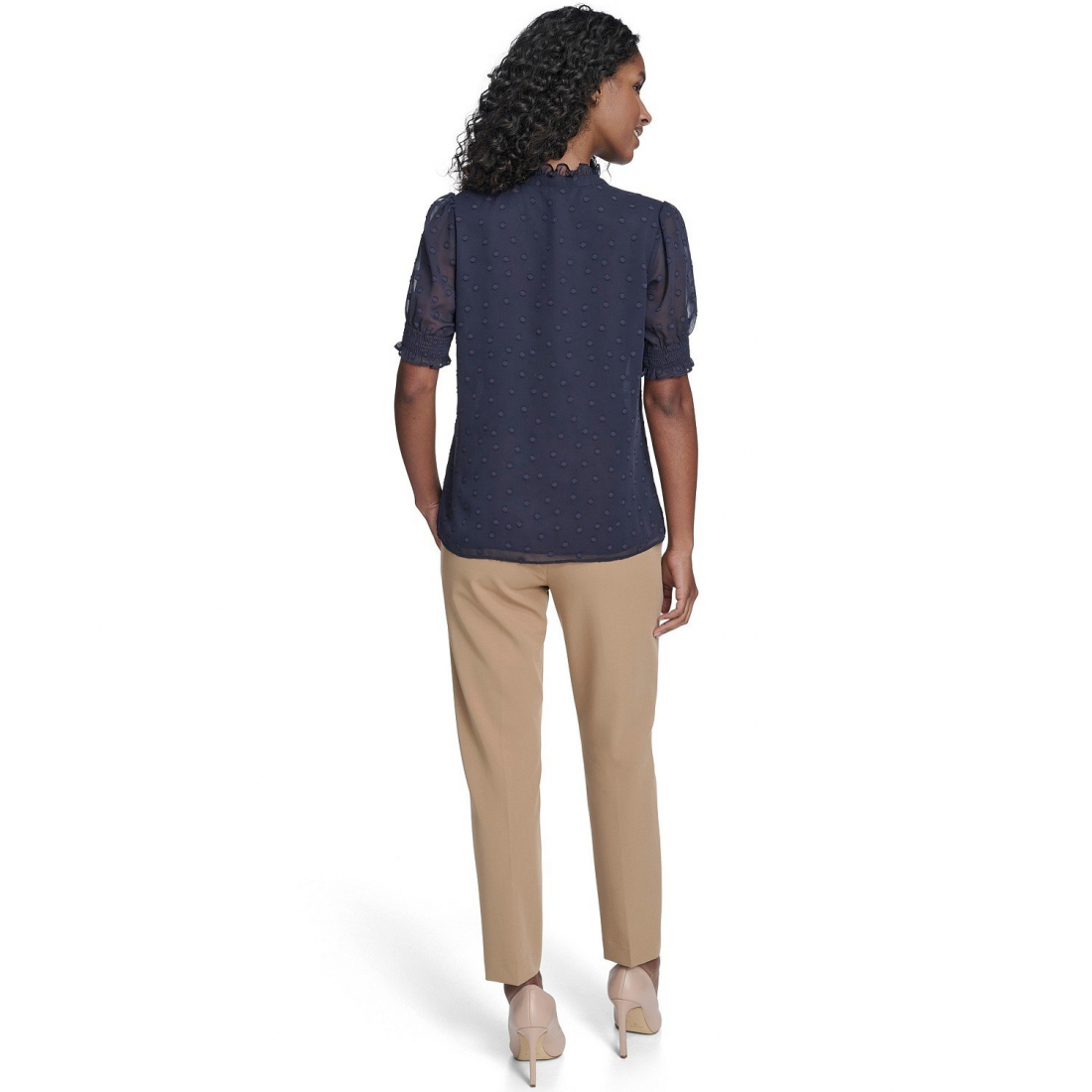 'Floral Clip Mock Neck Short Sleeve Blouse' pour Femmes