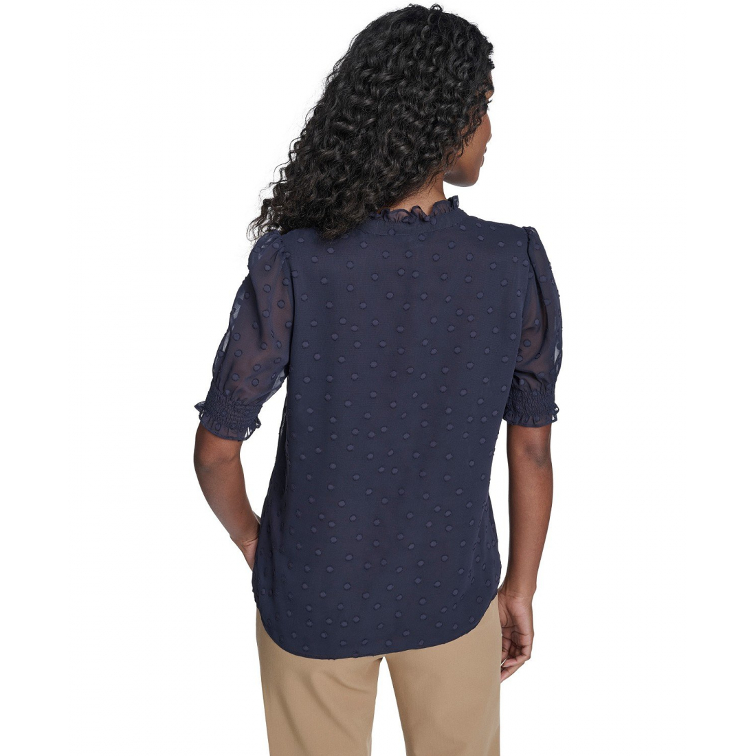 'Floral Clip Mock Neck Short Sleeve Blouse' pour Femmes