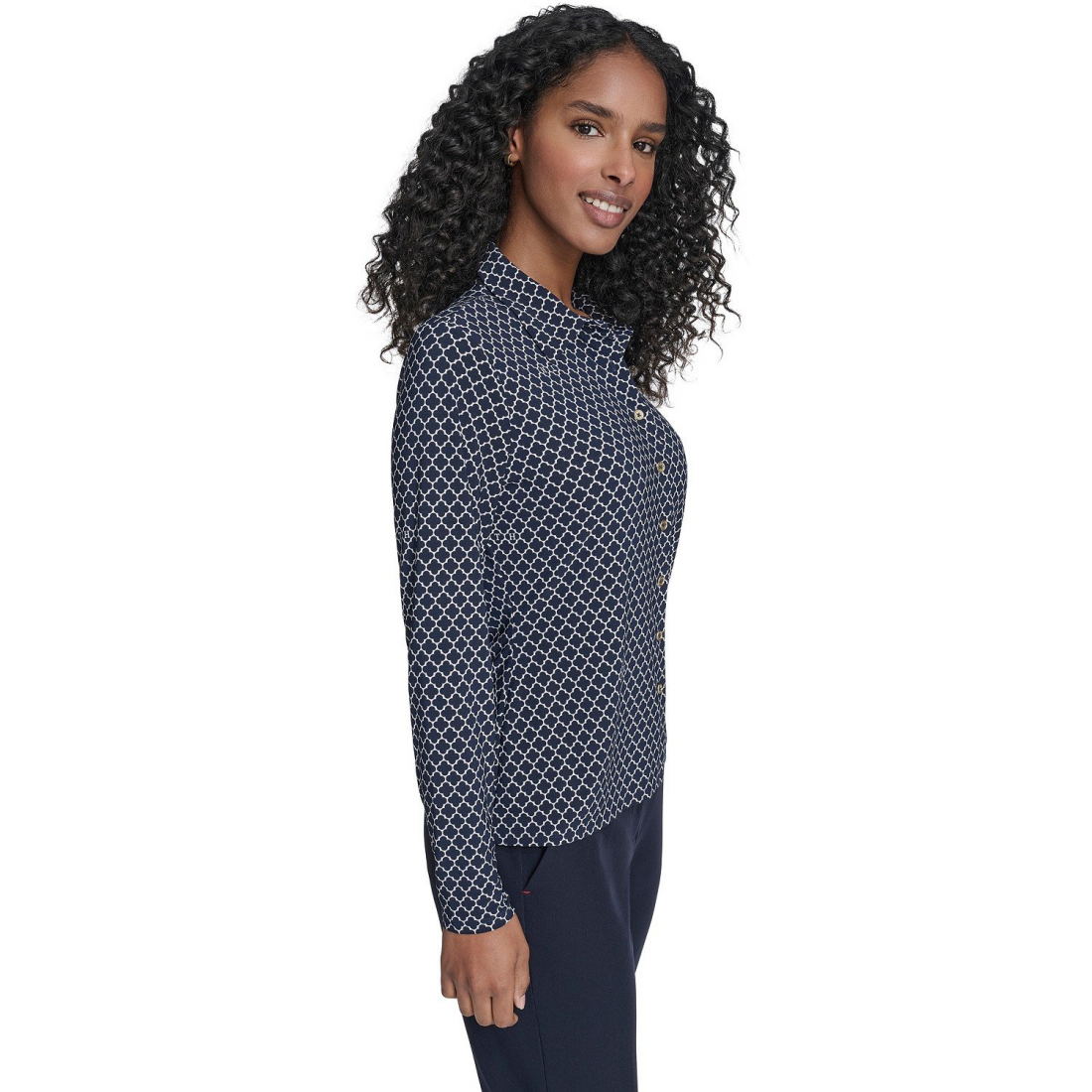 'Long Sleeve Clover Button-Up Top' pour Femmes
